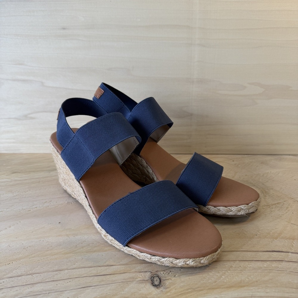 Tommy Bahama Sakura Navy Elastic Espadrille Wedge Sandals 8.5 Coastal Preppy